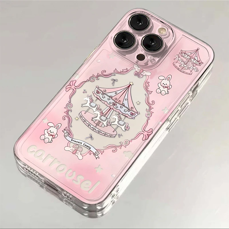 奥菲顿粉色旋转木马iphone15/13苹果14手机壳华为vivo小米oppo套