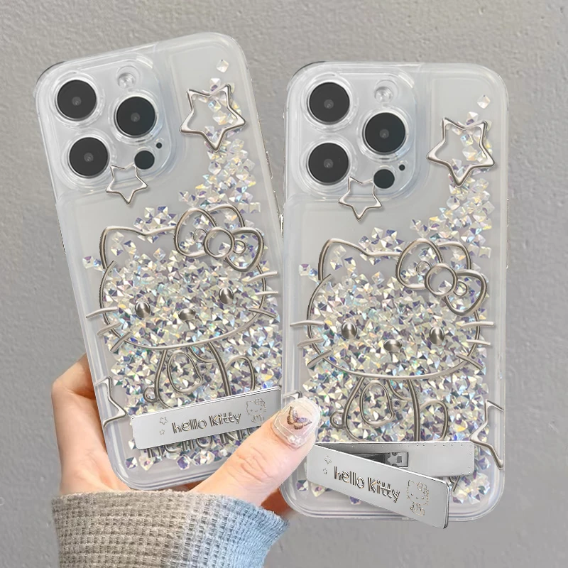 GGBond银线条紫钻凯蒂适用iphone15流沙壳苹果14华为vivo小米oppo