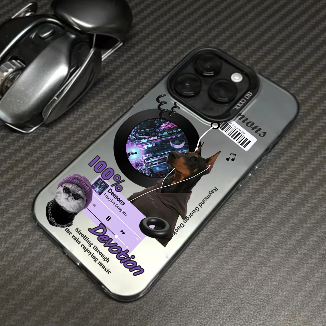 潮牌唱片小狗iPhone14promax金属按键手机壳苹果13/12/11全包套xs
