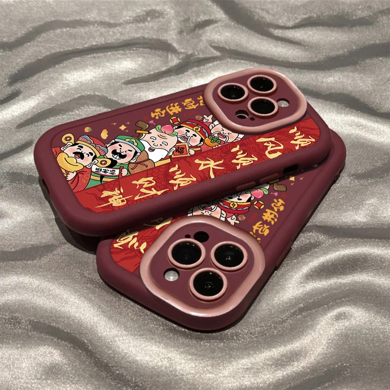 ins趣味卡通财神适用iPhone15/14promax手机壳苹果13/12/11软套xr