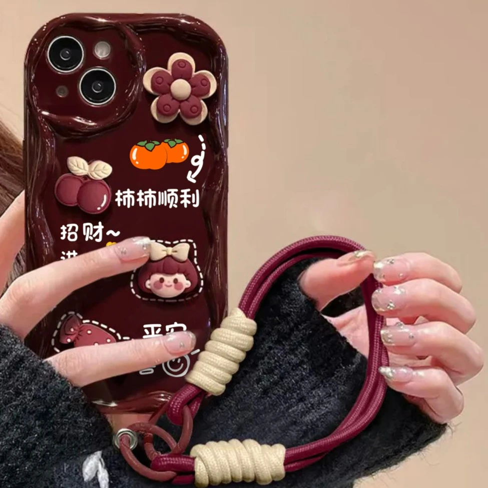 可爱立体柿子女孩适用iphone15苹果14手机壳13华为vivo小米oppo套