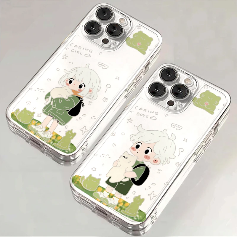 春日抱猫情侣适用iphone15/13苹果14pro手机壳华为vivo小米oppo套
