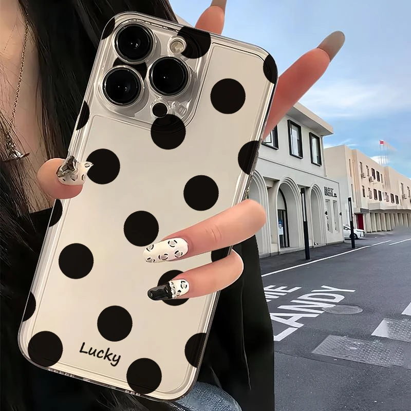SMBLCE满屏英文黑波点适用iphone15/14/13手机壳华为vivo小米oppo