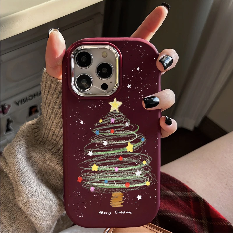 ins彩色星星圣诞树适用iPhone15/14promax手机壳11苹果13/12软套