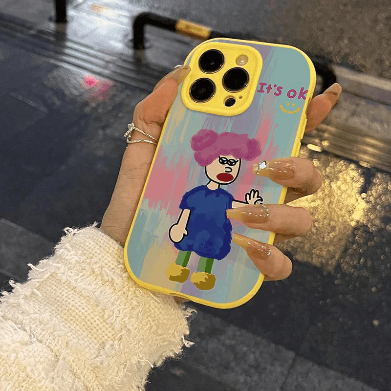 奥菲顿涂鸦ok手势女孩适用iPhone15/14promax精孔手机壳苹果11/13