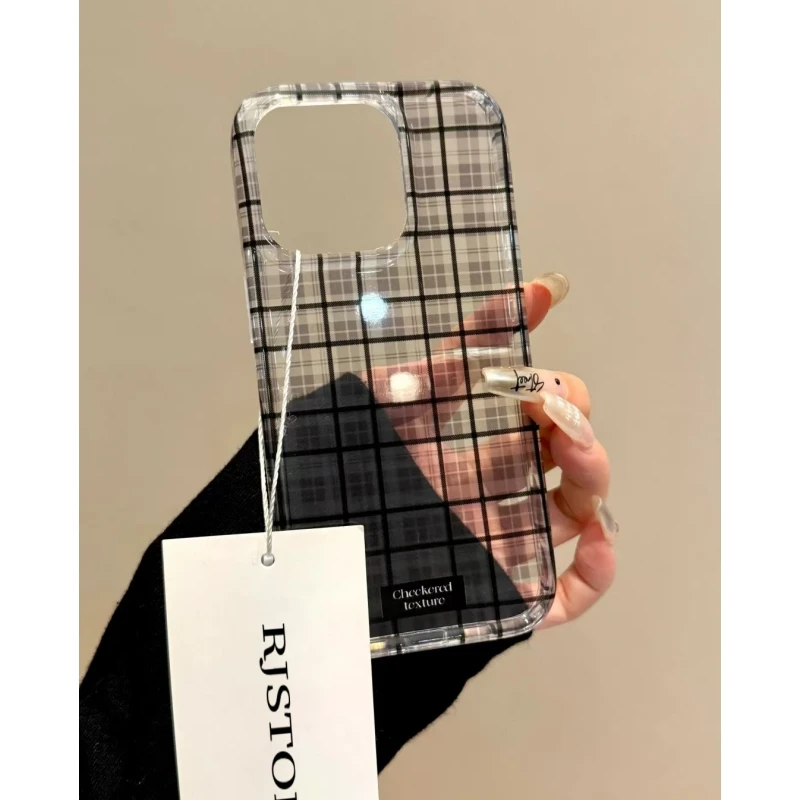 奥菲顿简约黑色系格纹适用iPhone16/15pro高透14手机软壳苹果12套