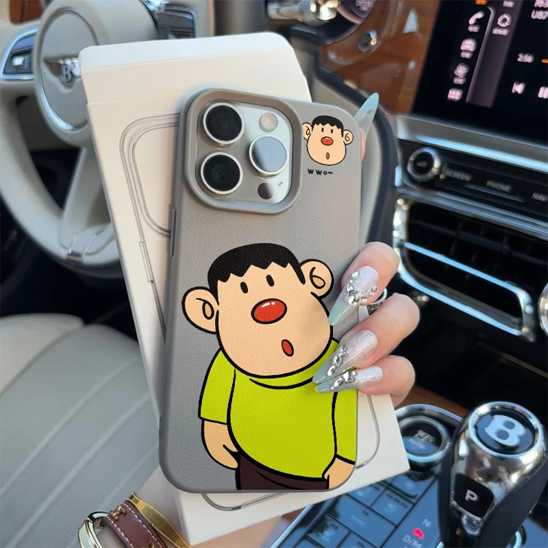 奥菲顿呆萌红鼻子胖虎适用iPhone16/15荔枝纹苹果14手机壳12/13套