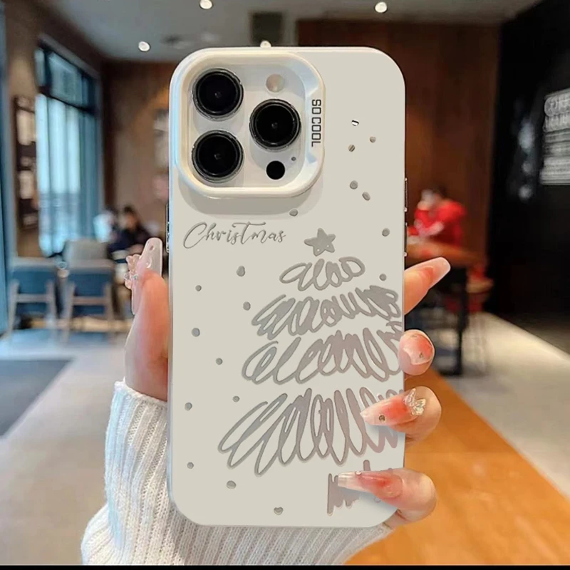 高级银色线条圣诞树适用iPhone15/14promax手机壳11苹果13/12软套