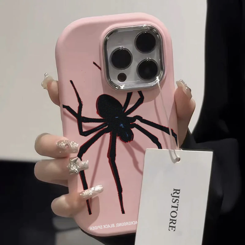 ins潮牌黑蜘蛛适用iPhone15/14promax手机壳苹果13/12/11软xs套xr