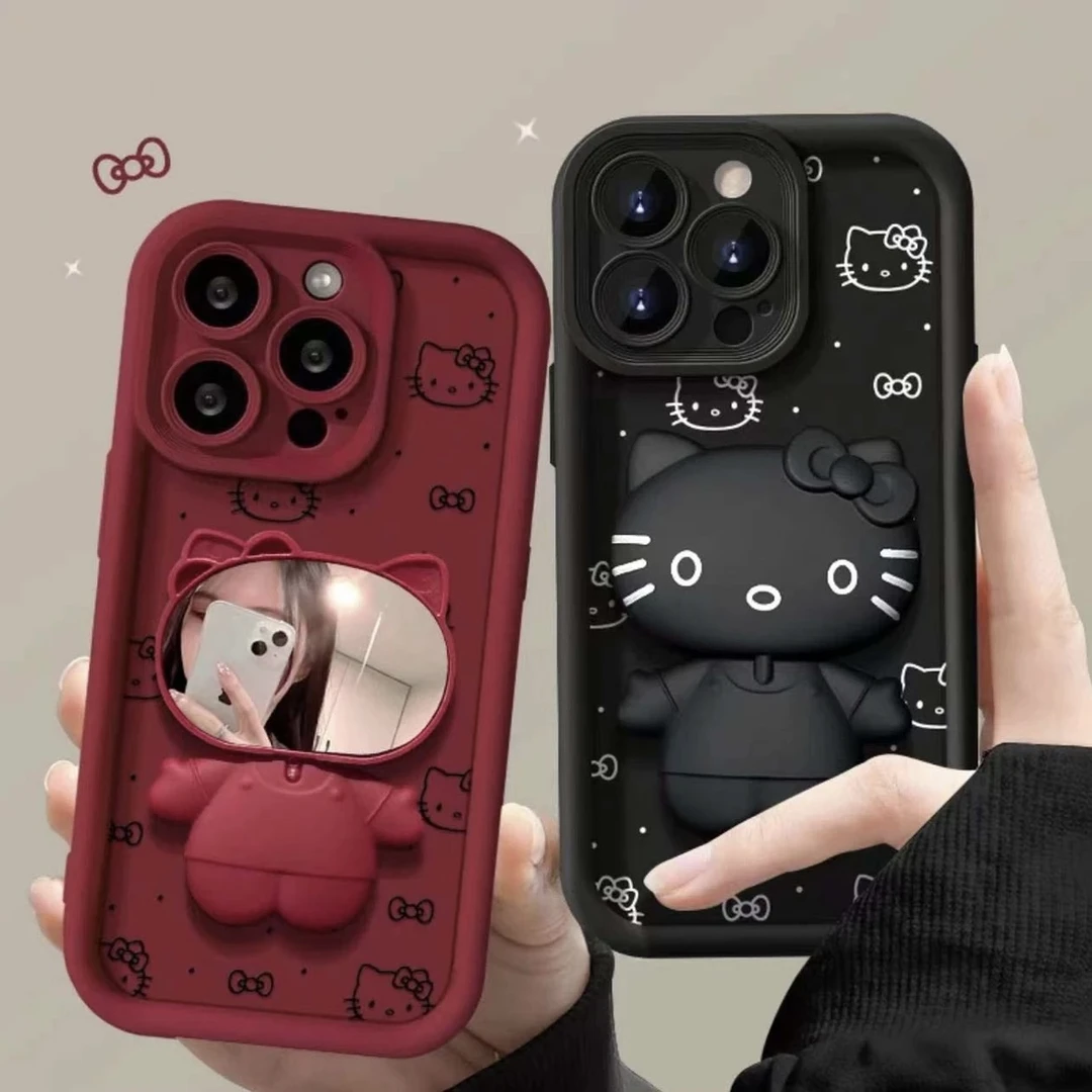 可爱凯蒂猫镜子适用iphone15/13苹果14pro手机壳华为vivo小米oppo