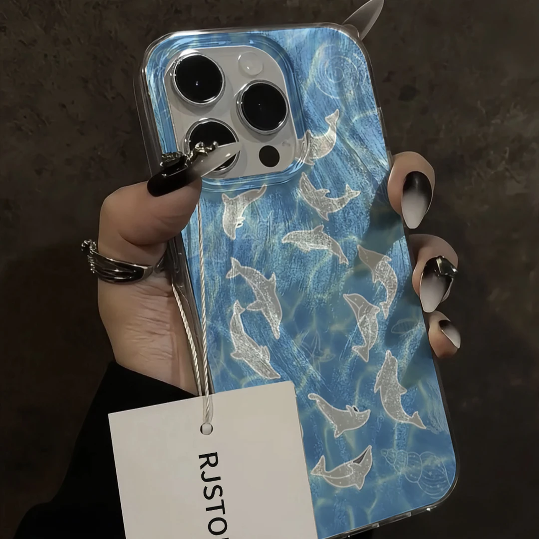 SMBLCE小众海洋海豚羽纱纹iPhone15/14promax手机壳11苹果13/12套