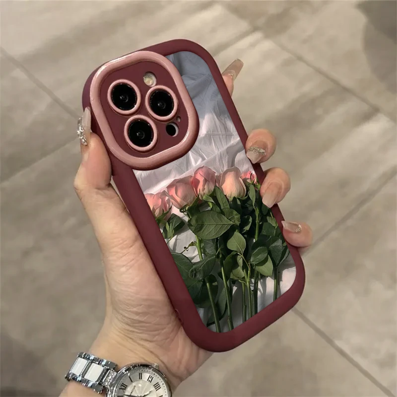 高级粉色玫瑰适用iPhone15/14promax手机壳苹果13/12/11软套xr/xs