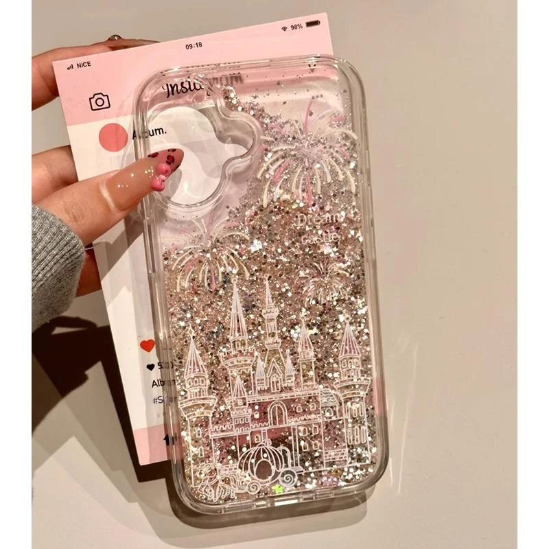 GGBond粉晕烟花城堡适用iphone16流沙15手机壳华为vivo小米oppo套