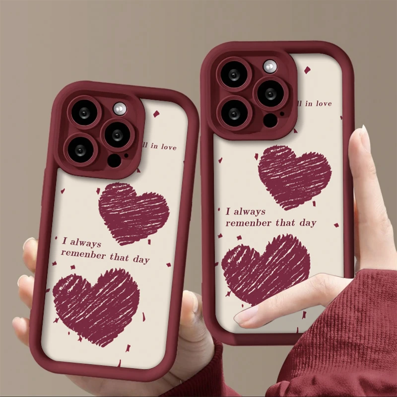 涂鸦英文红色爱心适用iphone15苹果14手机壳13华为vivo小米oppo套