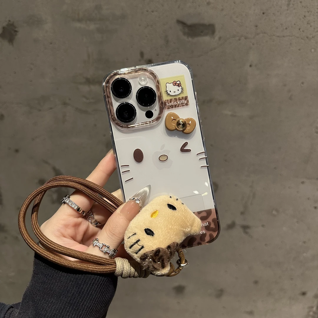 奥菲顿豹纹kt闪钻蝴蝶结适用iphone16手机壳苹果华为vivo小米oppo