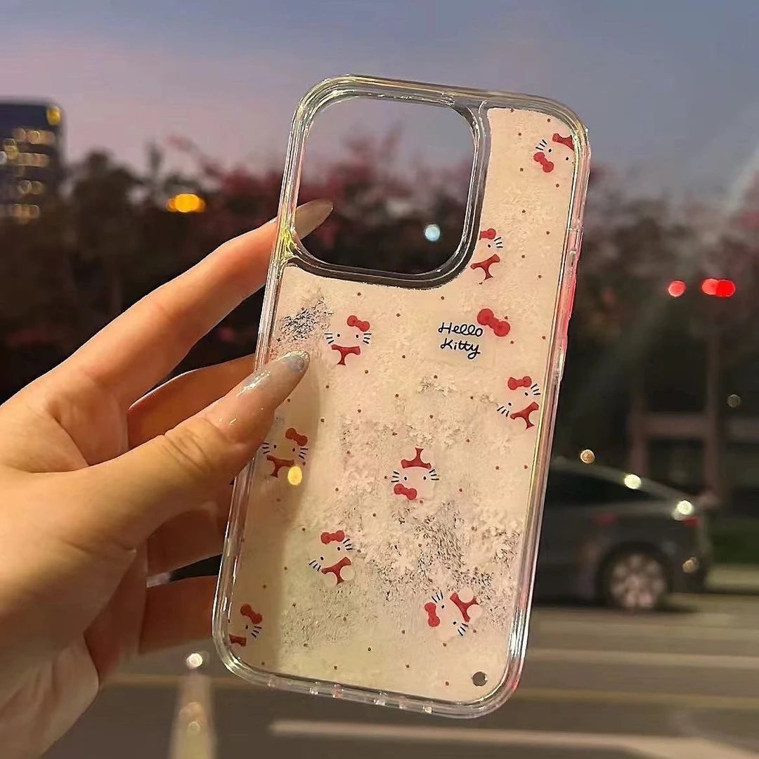 冬日雪花流沙凯蒂适用iPhone15/14promax手机壳11苹果13/12软套潮