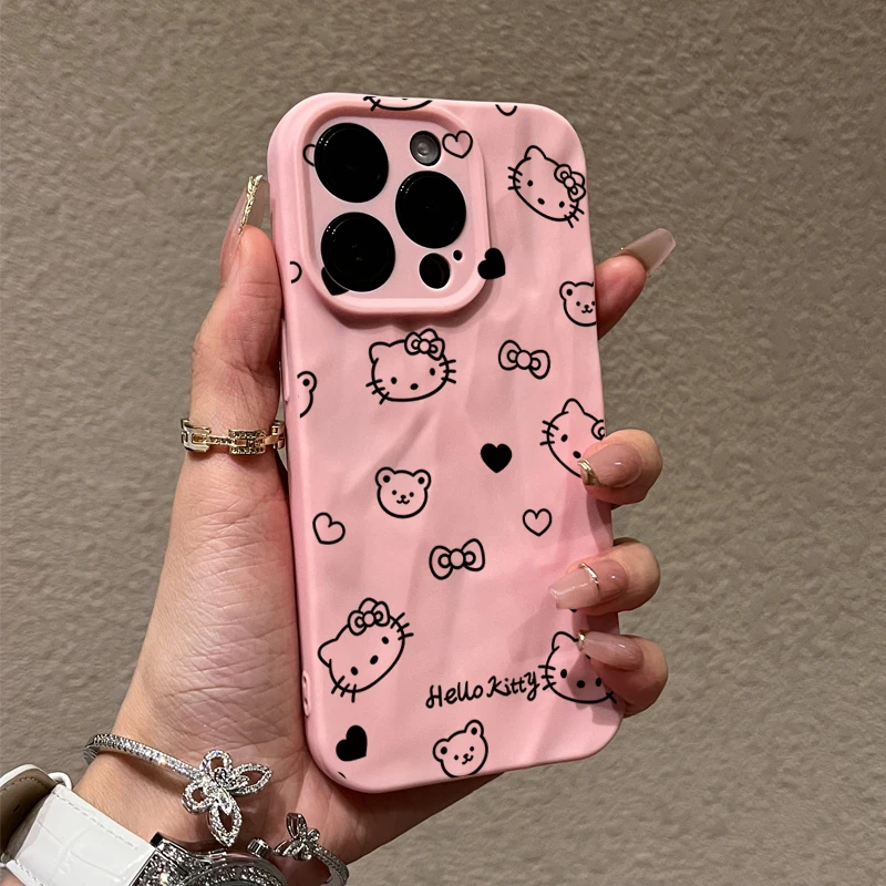 奥菲顿用iPhone15/14promax褶皱手机壳11苹果13/12粉底满屏爱心kt