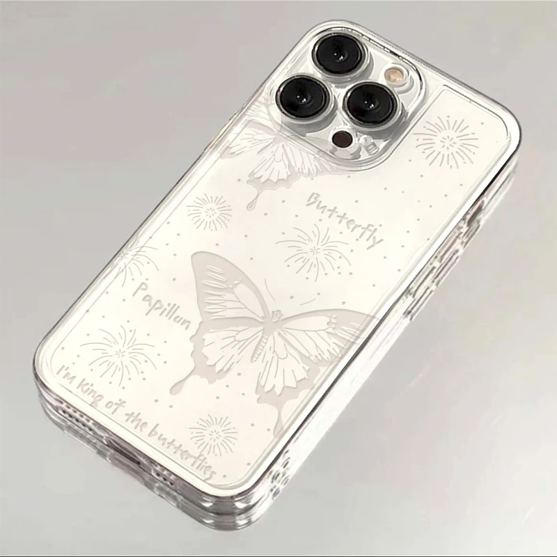 白底烟花蝴蝶iphone15/13苹果14pro手机壳华为vivo小米oppo软12套