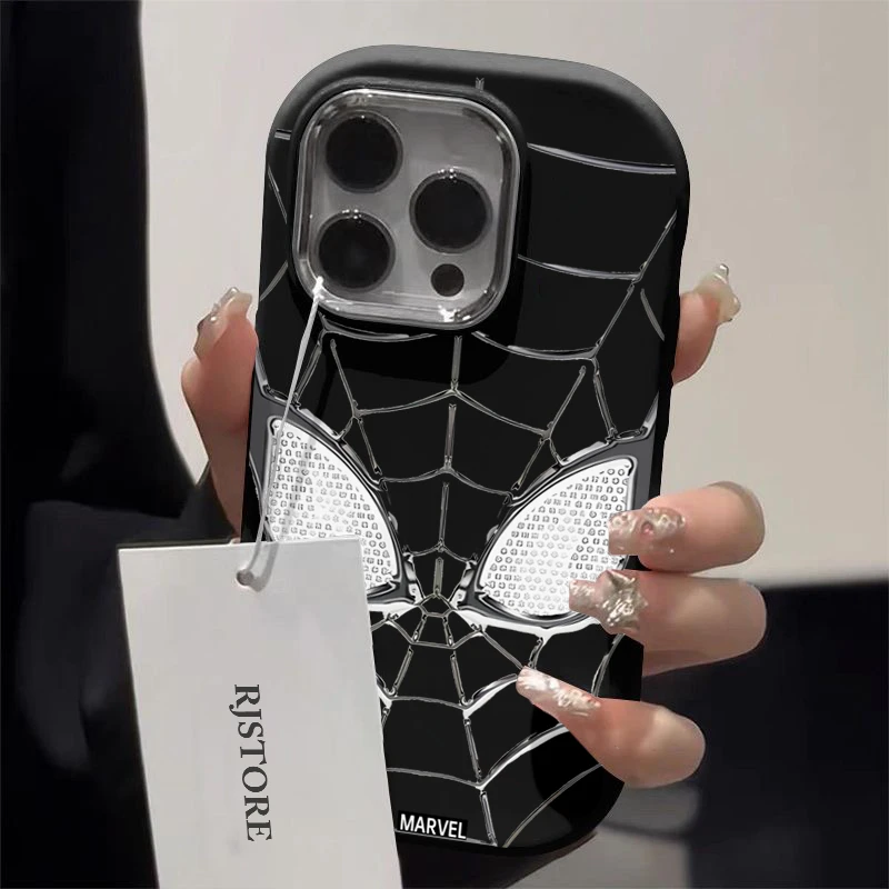 潮酷银网蜘蛛脸华为vivo小米oppo金属框手机壳iphone15/14/13软套