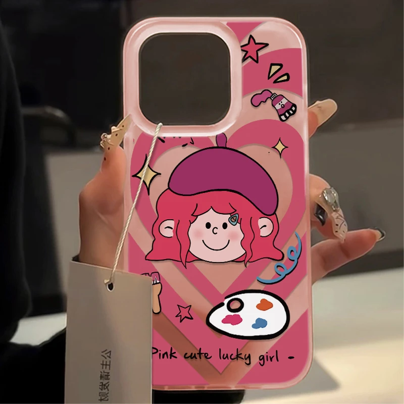 ins粉爱心女画家适用iPhone15/14promax磨砂手机壳11/12苹果13pro