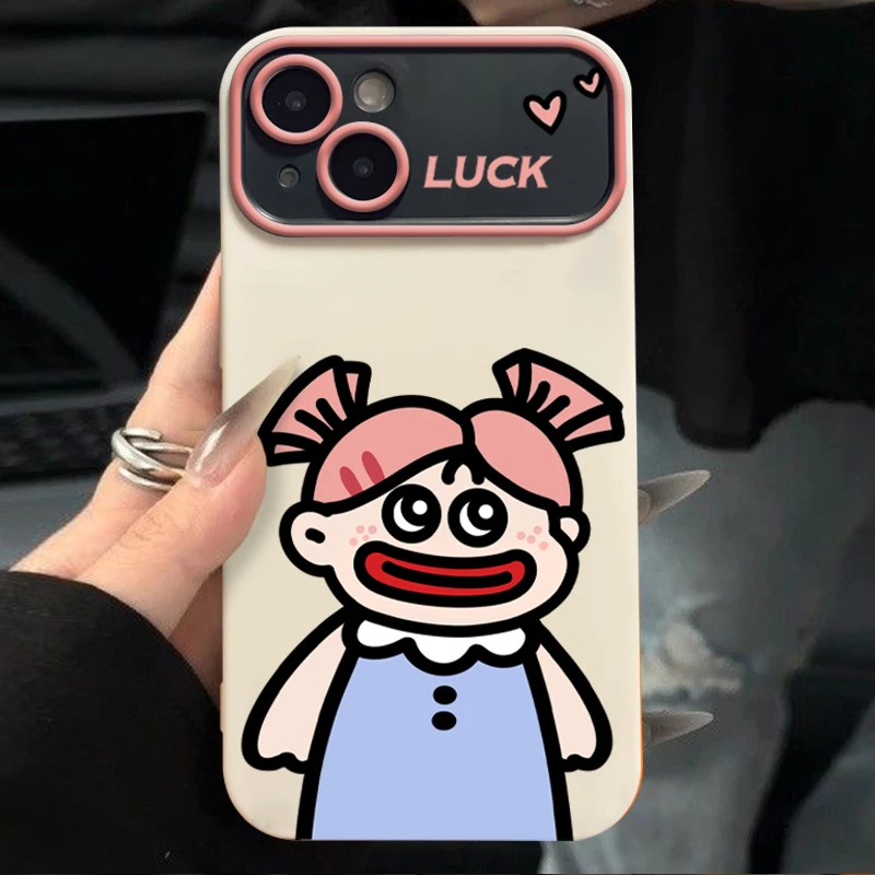 可爱香肠嘴女孩iPhone14promax镜头框手机壳苹果13/12/11全包软套