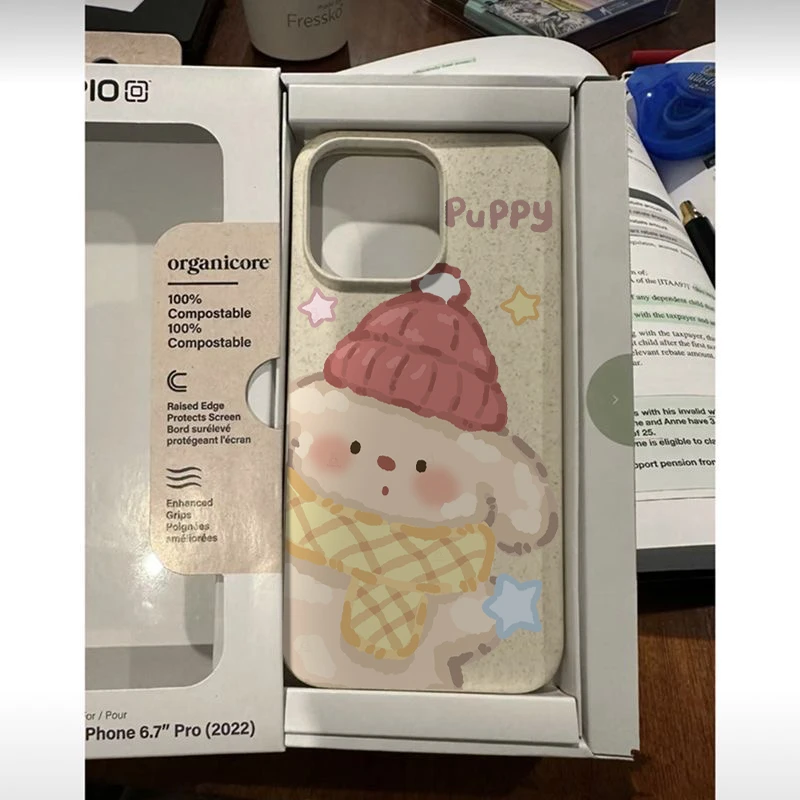 可爱彩绘围巾小狗适用iPhone15/14promax手机壳11苹果13/12软套xr