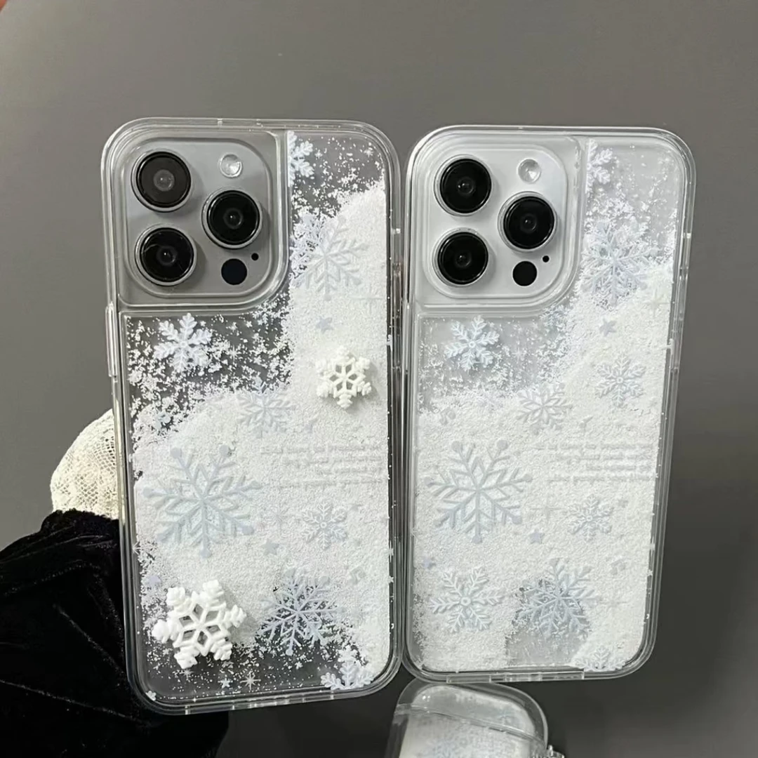 奥菲顿冬日雪花贴件适用iphone16流沙15手机壳华为vivo小米oppo套