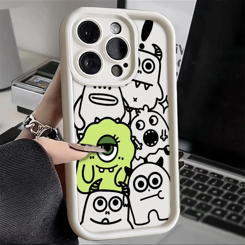 可爱卡通怪兽苹果华为oppo小米vivo手机壳iPhone15/14/13全包软套