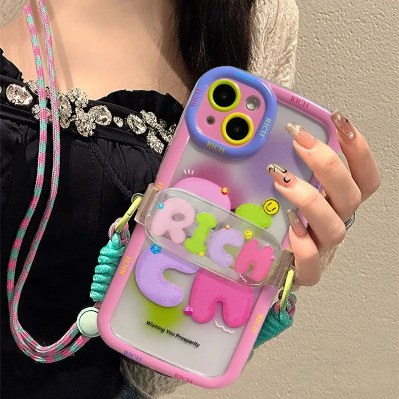 奥菲顿高级rich斜挎绳背夹iPhone15/14promax手机壳苹果13/12套11