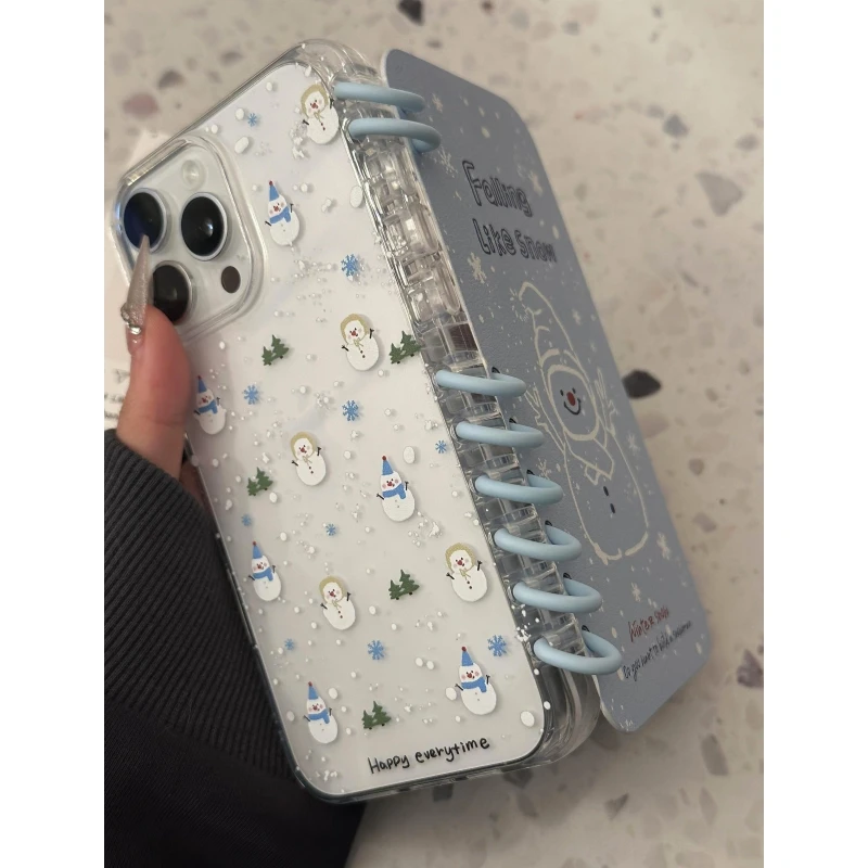 奥菲顿ins雪花小雪人适用iPhone16/15pro苹果14/13翻盖手机壳12套