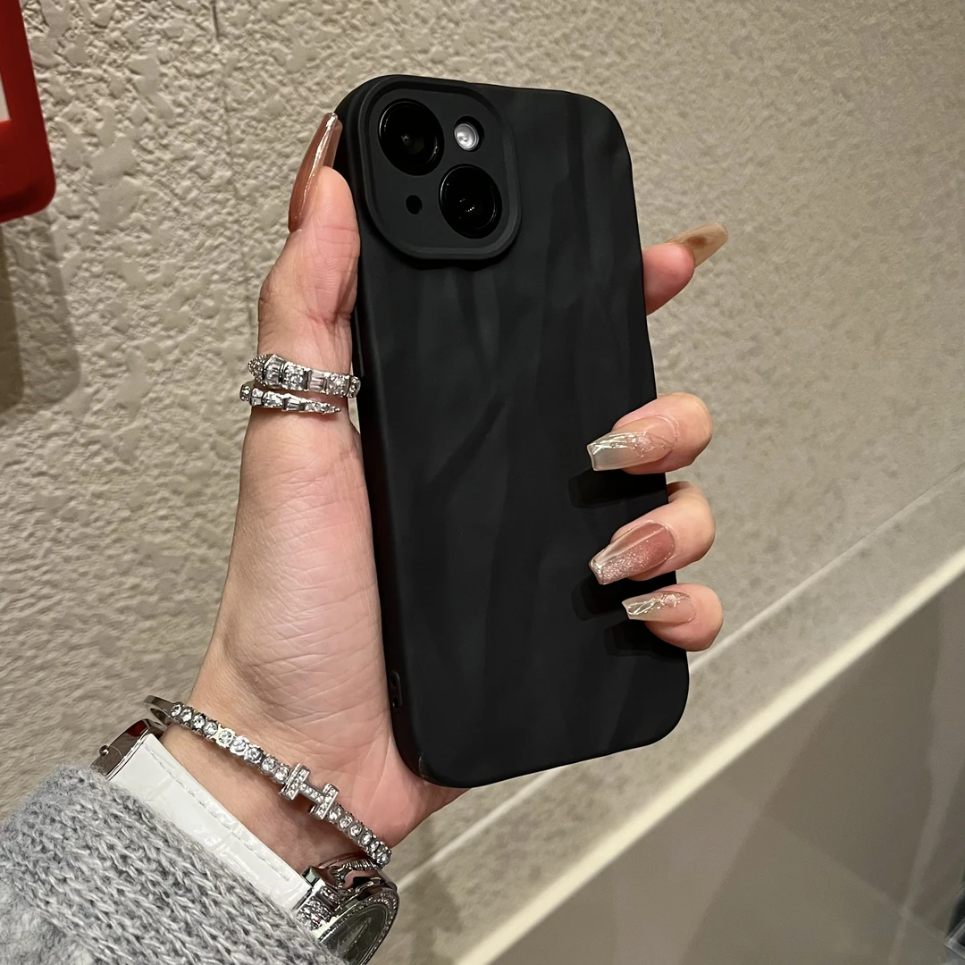 小众ins纯色撞色褶皱iPhone15/14promax手机壳苹果13/12/11软xr套