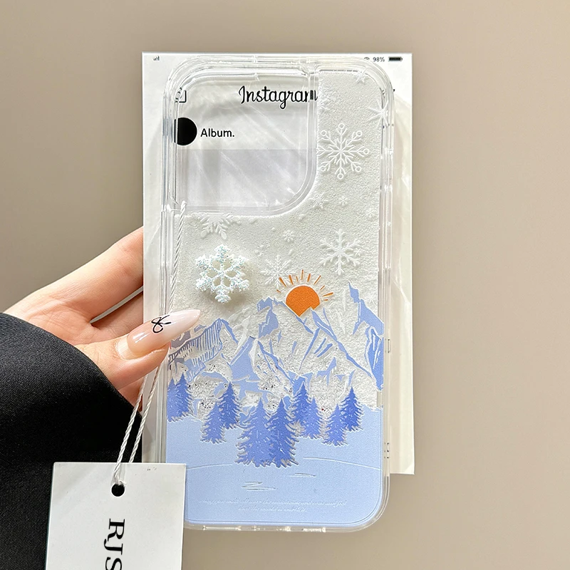 SMBLCE秋冬落日雪山适用iphone16/15流沙手机壳华为viv小米oppo套