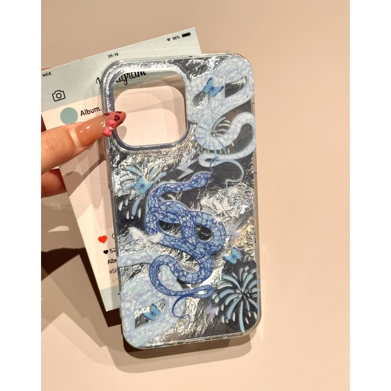 奥菲顿冰蓝感烟花小蛇适用iPhone16冰川手机壳华为vivo小米oppo套