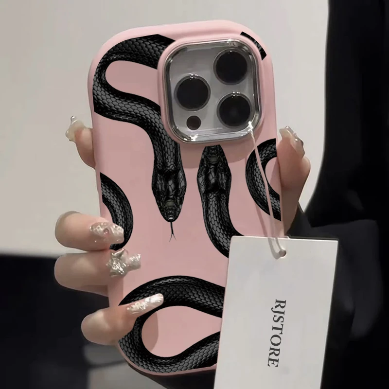 ins简约高级黑蛇适用iPhone15/14promax手机壳苹果13/12/11软套xr