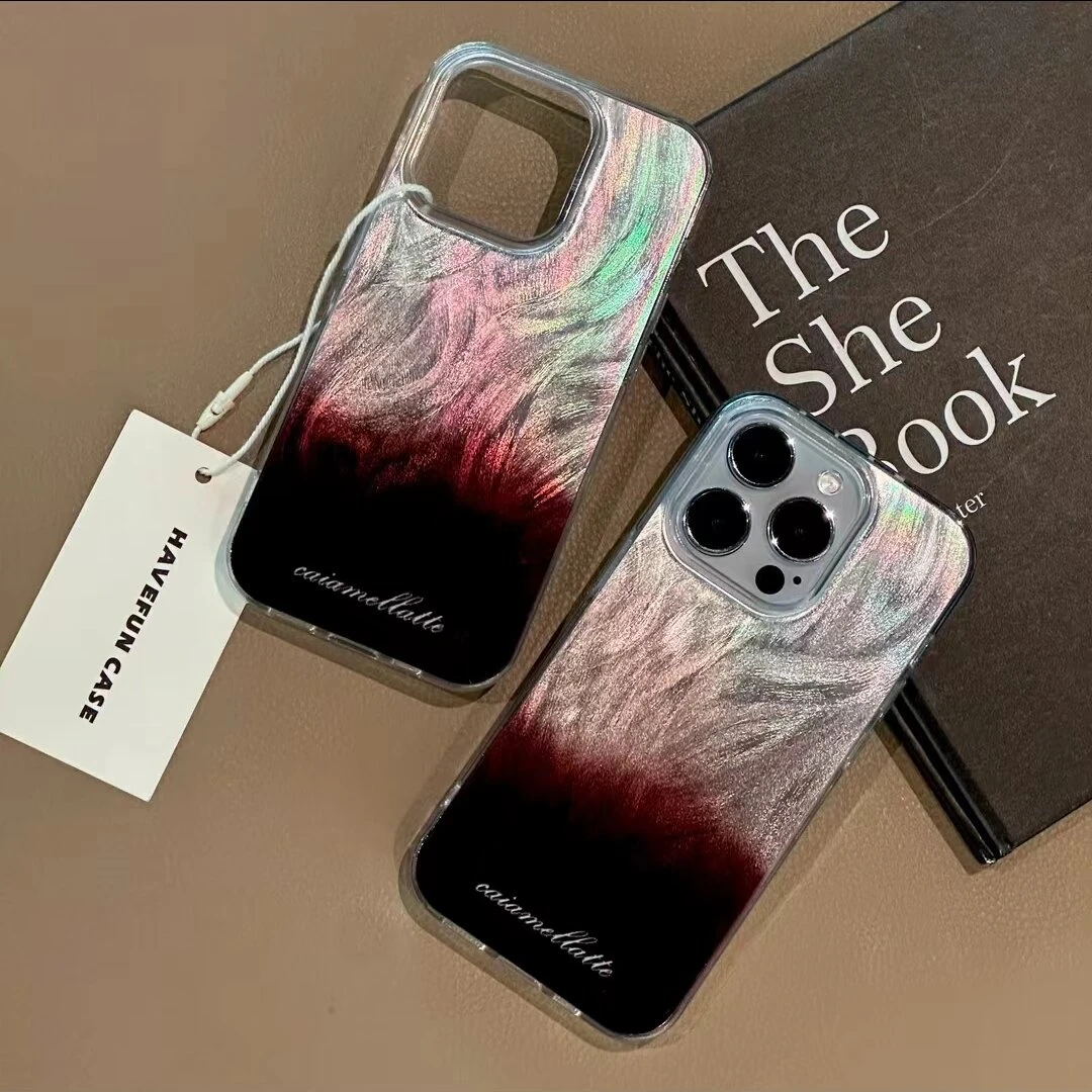 奥菲顿咖啡色渐变适用iPhone15/14/x羽纱手机壳华为viv小米oppo套