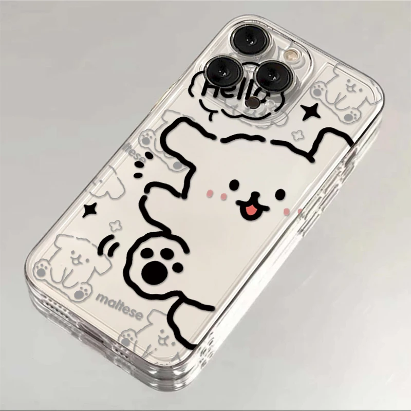 可爱线条小狗iphone15/13/14苹果12手机壳华为vivo小米oppo软xr套