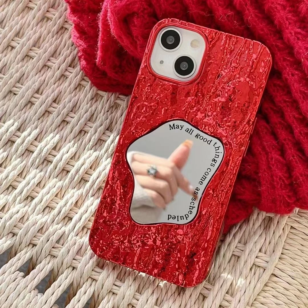 高级红色电镀镜面使用iPhone15/14promax手机壳苹果13/12/11软套