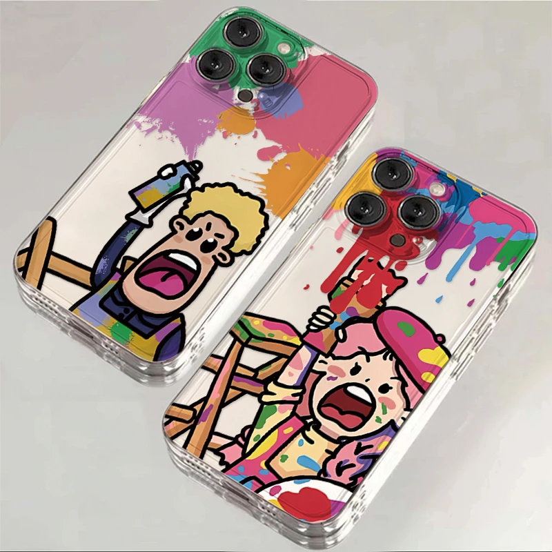 涂鸦作画男女孩适用iphone15苹果14手机壳13华为vivo小米oppo软套