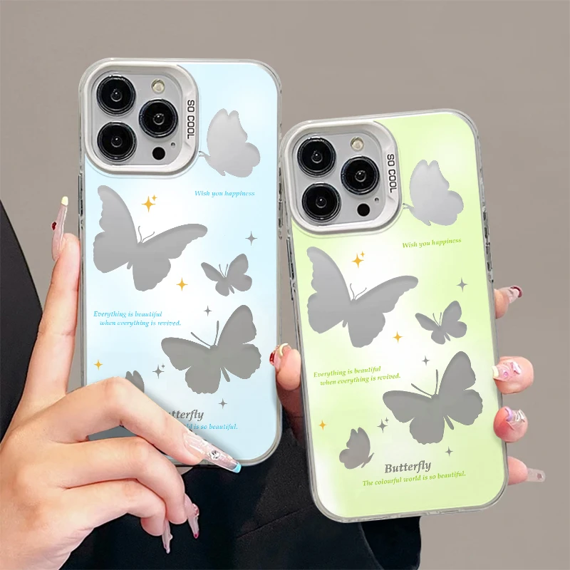 蓝绿晕染蝴蝶iphone15/13苹果14/12手机壳华为vivo小米oppo硬11套