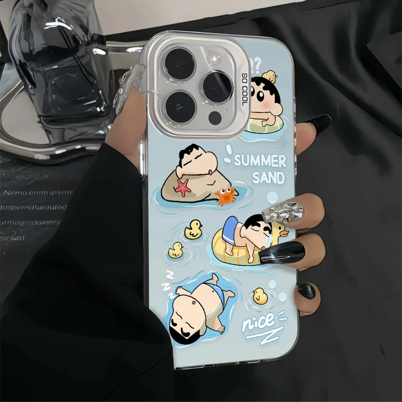 JIANGZI夏日游泳小新适用iphone15苹果13手机壳14华为viv小米oppo