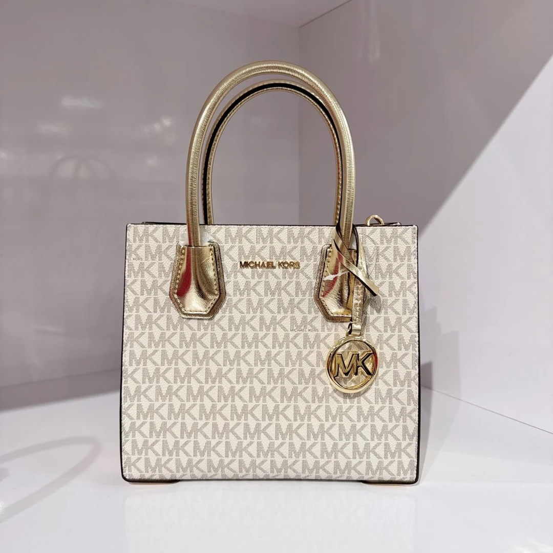 MICHAEL KORS/迈克高仕白logo浅金中号Mercer风琴包琴谱经典百搭
