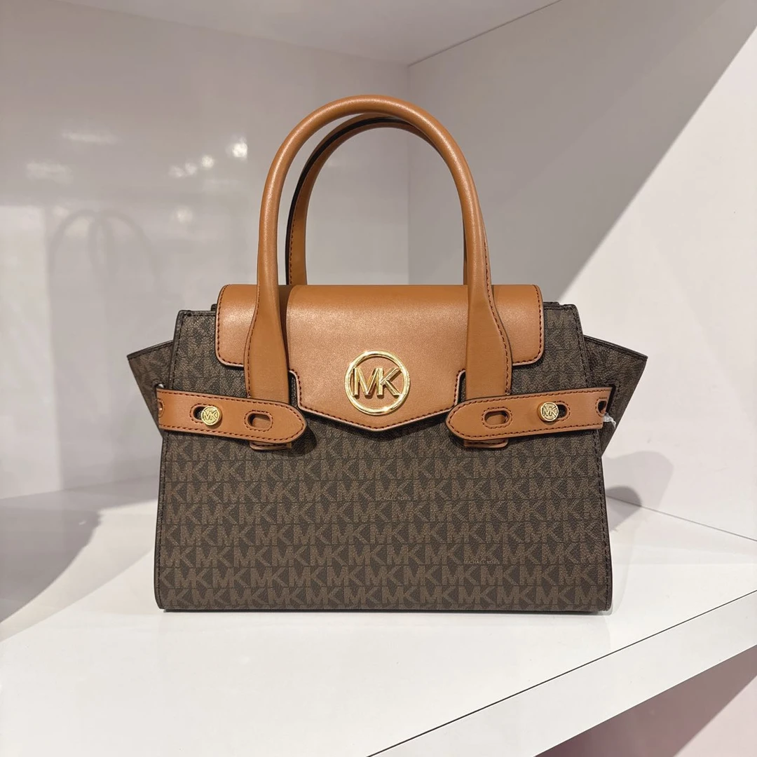 MICHAEL KORS/迈克高仕棕logo Carmen翻盖手提包斜挎包(有长肩带)