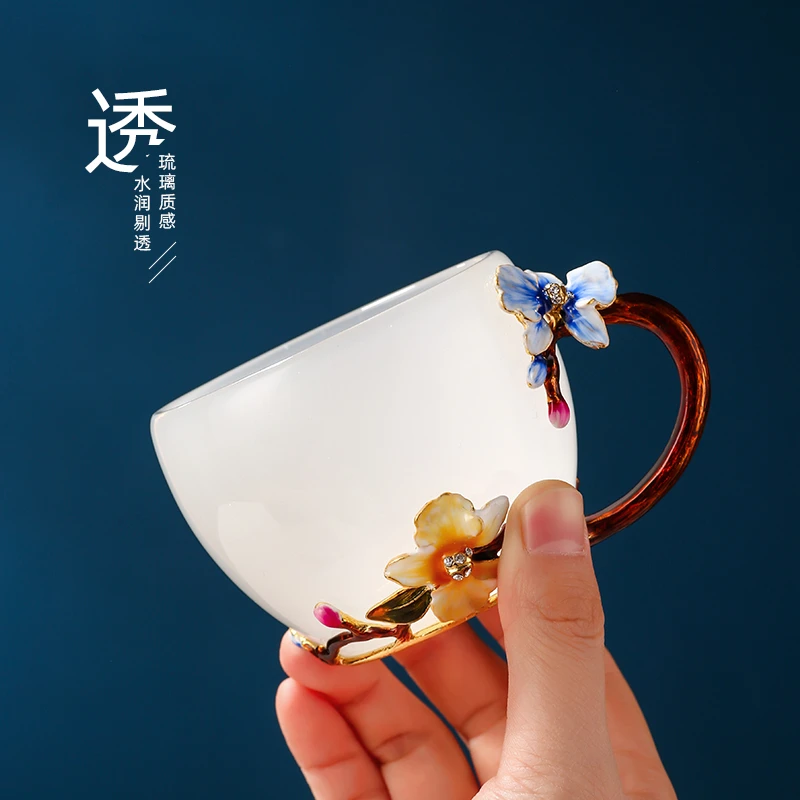诺雅莎新品珐琅彩茶杯杯泡花茶家用高档个人主人品茗杯带把礼盒装