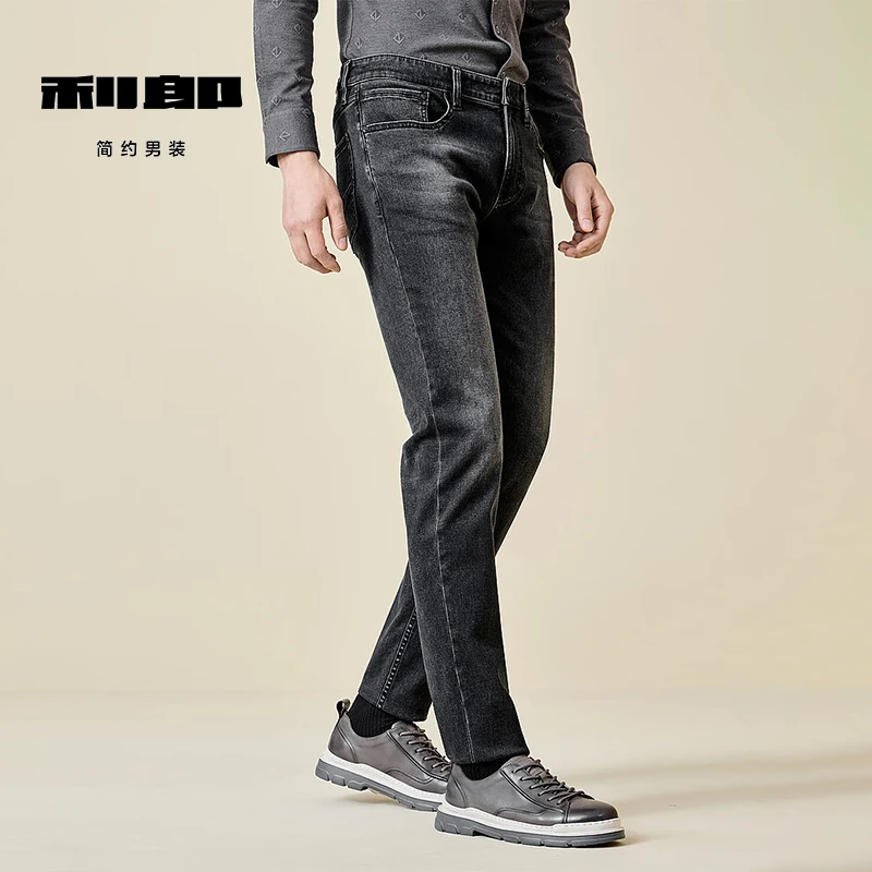 利郎男士秋冬简约高端弹力修身水洗黑牛仔裤 长裤(23DNZ915)