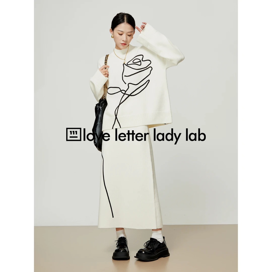 周里物白色秋季高级感套装2023新款长袖上衣两件套裙