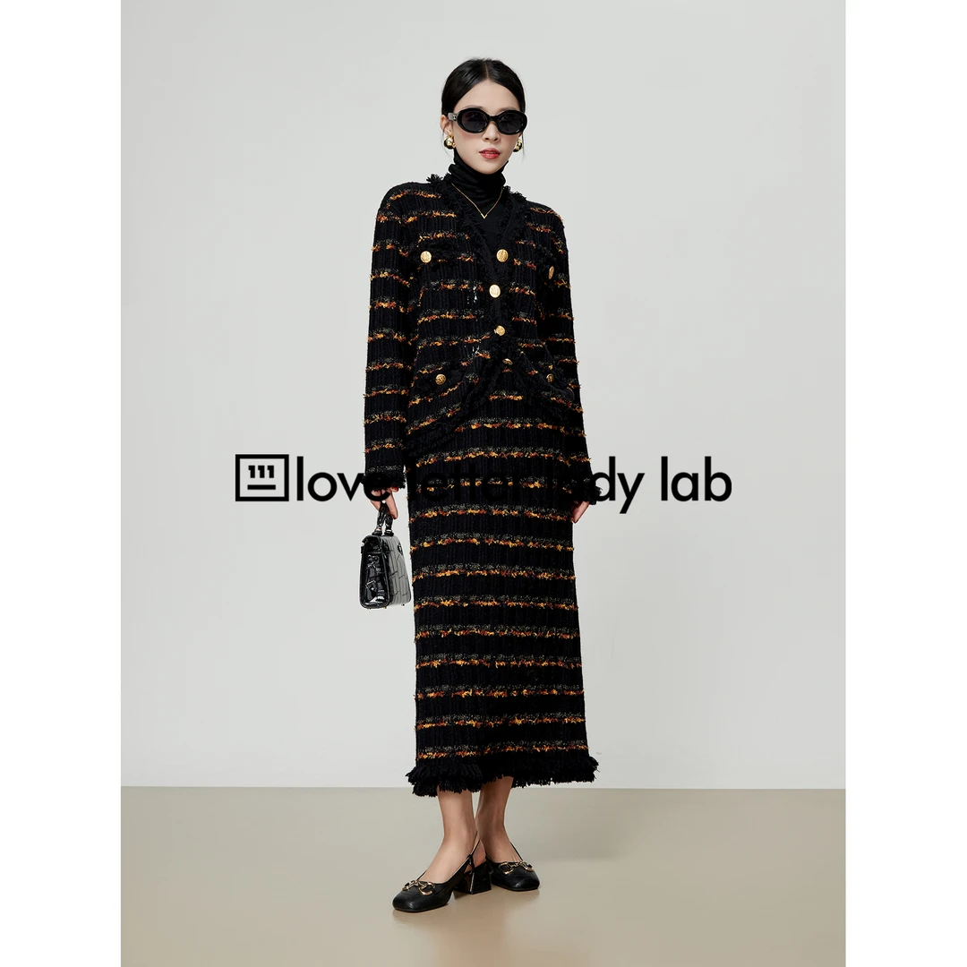 周里物/气质编织V领开衫小香风套装裙子半身裙两件套2023秋冬新款