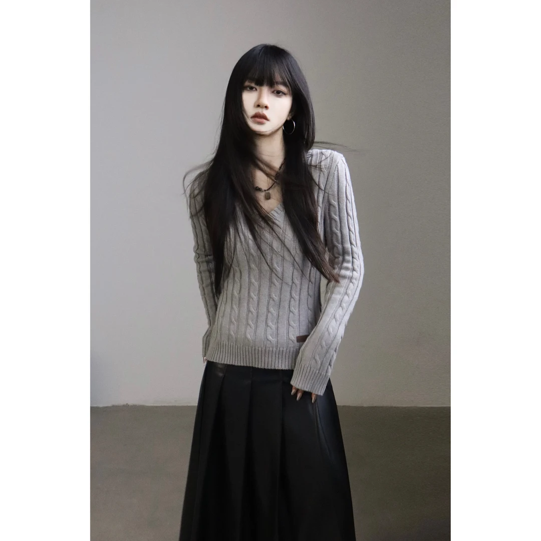 呆毛DM.FACTORY 【路易学院】秋冬新款百搭V领修身毛衣DMY3287