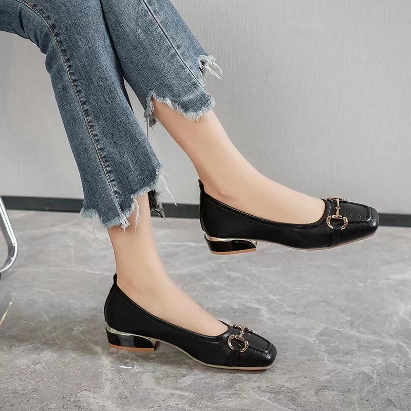 肥仔推荐新款ZY 122-98 时尚百搭方头粗跟真皮单鞋浅口气质