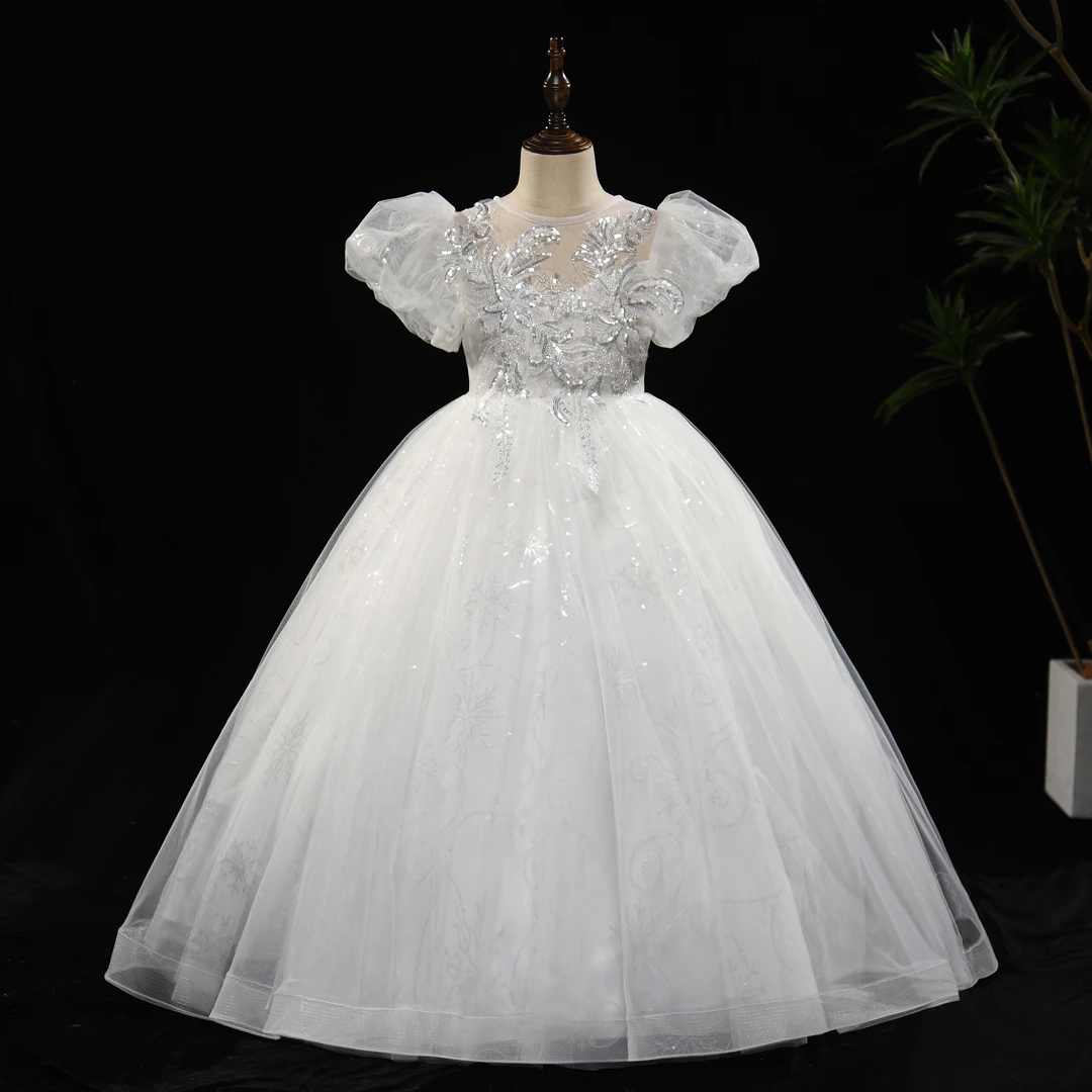 儿童礼服周岁公主裙花童婚礼小女孩白色婚纱女童钢琴主持人演出服