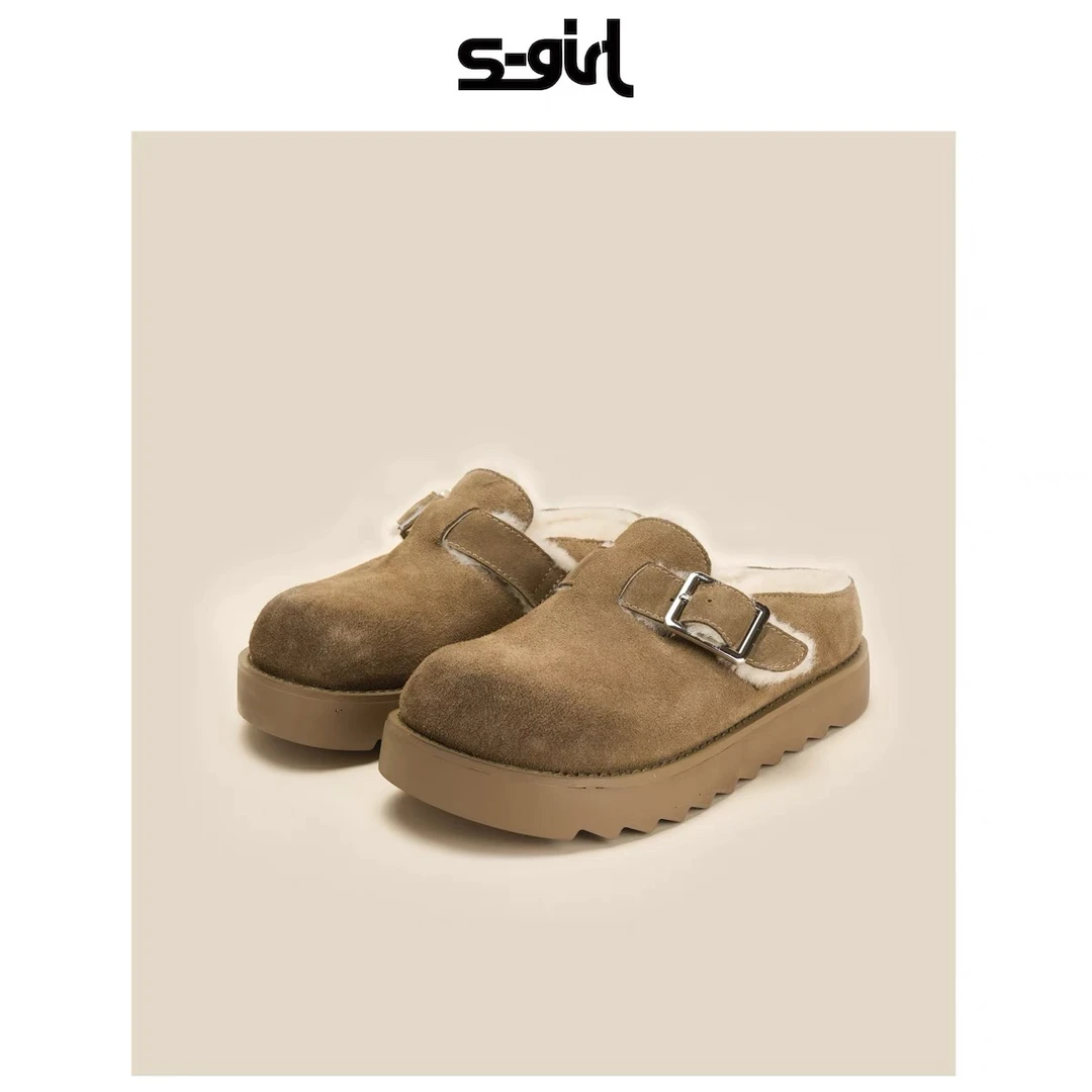 SGIRL TWTW【k880-32】厚底包头半拖鞋女一脚蹬懒人毛毛鞋勃肯鞋